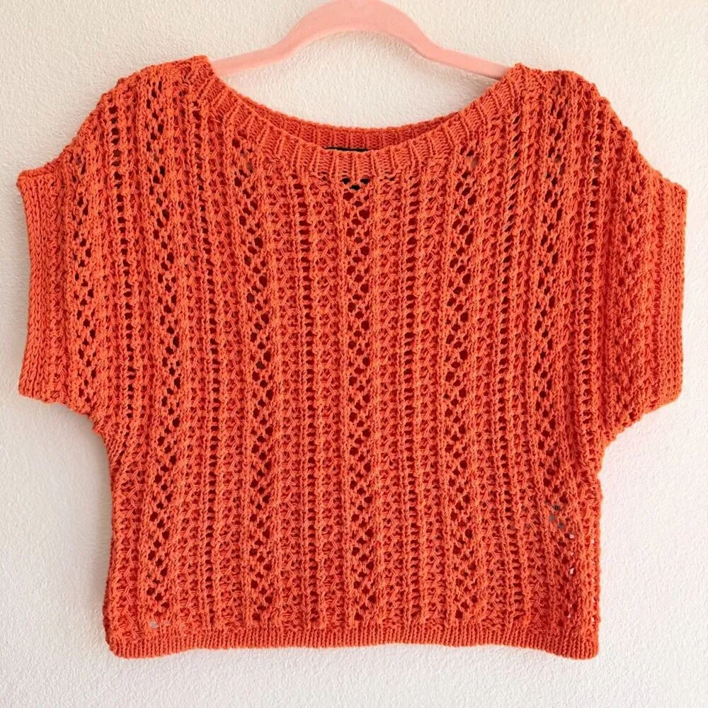 Zara Crochet Short Dolman Sleeve Crop Top in Bright Orange size Medium